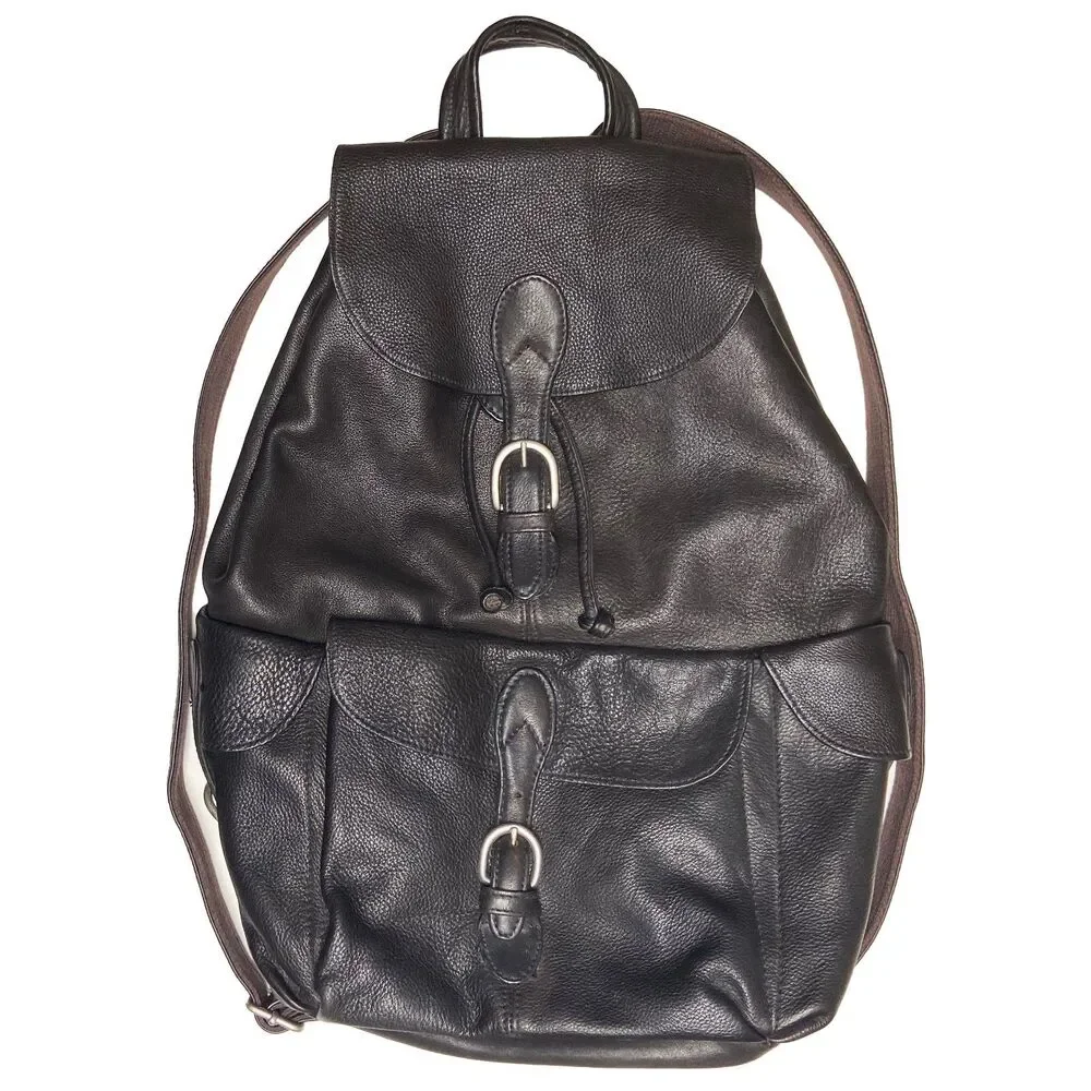 Vintage London Fog Dark Brown Leather Backpack Rucksack Unisex Outer Pockets